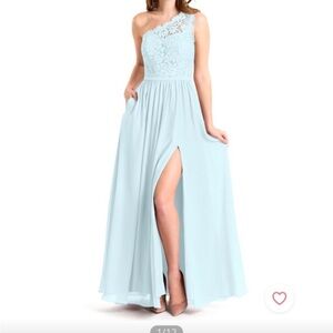 Azazie Chic One-Shoulder Lace Gown in Sky Blue